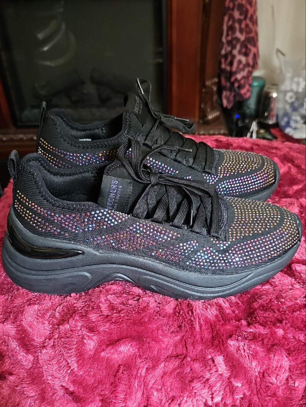 Skechers Black Sneakers with Iridescent Rhinestones - Picture 4 of 13